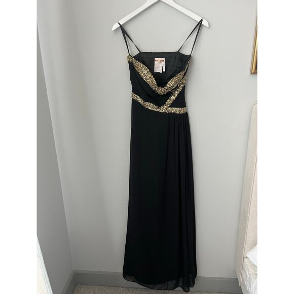 Formal Dress Prom Hoco Homecoming Black Gold Sequins Strapless Long Size 6 - Picture 1 of 11